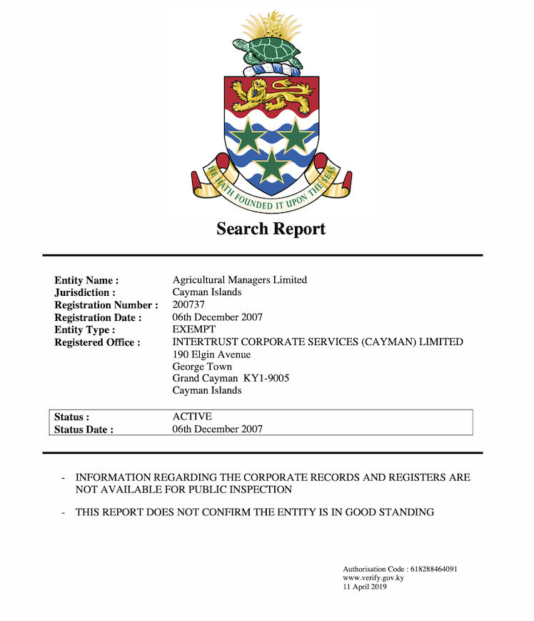 Search Report, Agricultural Managers Limited, 6 December 2007.