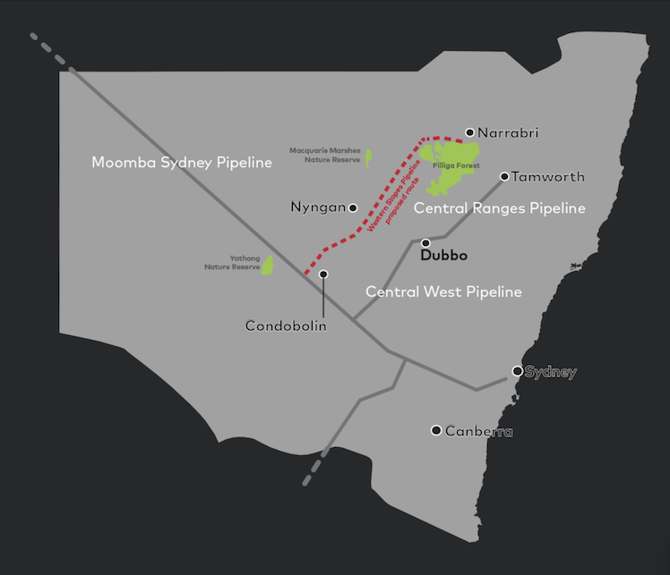 Western Slopes Pipeline from Santos’ proposed Narrabri Gas Project to the New South Wales gas transmission network, via the Moomba Sydney Pipelinefrom Santos’ proposed Narrabri Gas Project to the New South Wales gas transmission network, via the Moomba Sydney Pipeline 