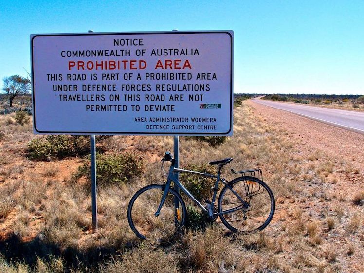 Woomera Prohibited Area sign on Stuart Highway