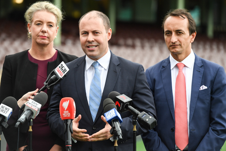 Bridget McKenzie, Josh Frydenberg and Dave Sharma “top up” a CDG rort in April 2019.