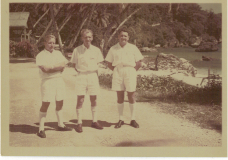 Photo of Egon Pedersen in the centre on Christmas Island with fellow officers