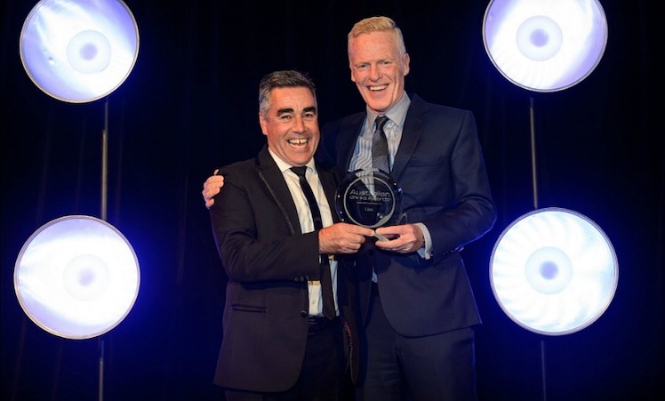 Libs/Nats donor Lion accepting award for Supplier of the Year at Australian Drinks Awards 2019.