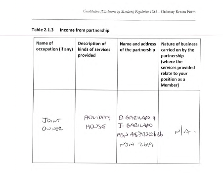 Barilaro pecuniary interest form