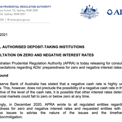 APRA, RBA, negative interest rates